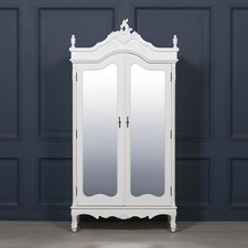 French Style Chateau Style Chic White Mirrored Double Armoire Wardrobe