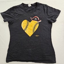 Seam Headed Baseball Heart Pirate Black Short Sleeve Cotton T-Shirt Women's L