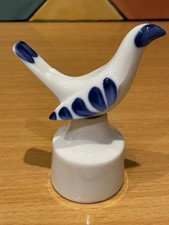 Vintage Royal Worcester 2 Piece Blue & White Stylistic  Elegant Bird Pie Funnel