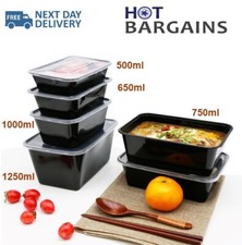 Reusable Takeaway Food Boxes – Black Base Containers with Lids, Microwave Safe