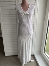 OUT OF XILE VINTAGE WHITE CRUSHED VELVET BOW BIAS CUT LONG MAXI DRESS - UK M 12