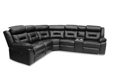 Brand New Black Leather Recliner Corner Sofa With 3 Recliners & FREE DELIVERY