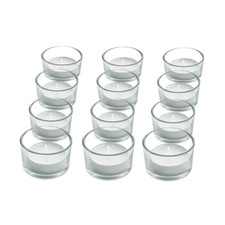 SET OF 12 CIRCLE TEA LIGHT PILLAR CANDLE HOLDERS MODERN CLEAR GLASS DESIGN ZENO