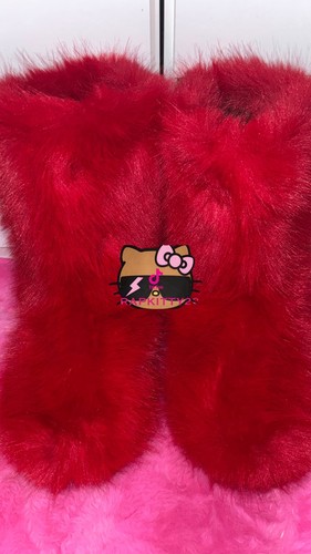 Red faux fur - fur, kawaii