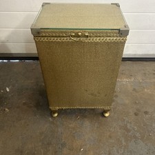 Vintage Lloyd Loom Style Woven Laundry Box with Hinged Lid & Glass Top Old