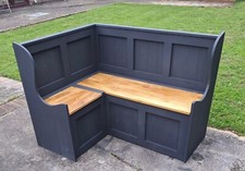 L shape monks bench with storage 4ft x 3ft painted charcoal with stained seat 