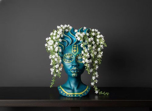 Teal african head face - african, planter