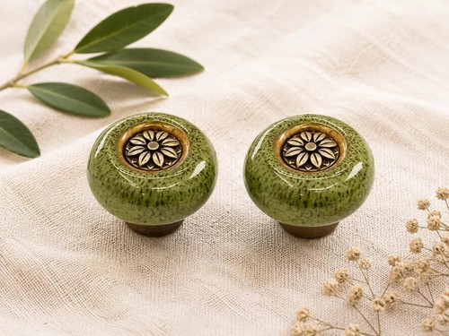 Green ceramic and brass - green,