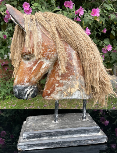 Large hand carved wooden - carved, horse