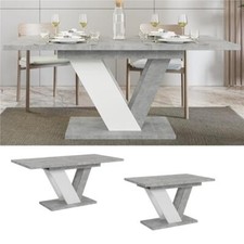 Extendable Dining Table Pedestal V Leg Modern White Grey Marble Effect Small Dai