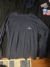 Worn Mens Large Vineyard Vines Long Sleeve Dark Blue Shirt