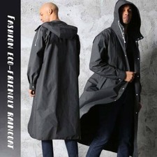 Long Raincoat Rain Coat Black Hooded Trench Jacket OutdoorHiking Mens Waterproof