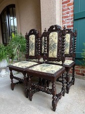 Set 4 Antique French Dining Chair Barley Twist Renaissance Carved Oak Green 1900