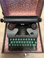 Vintage Typewriter Black Manual Travel Metal With Case green keys 