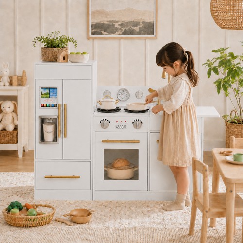 Wooden play kitchen set - wooden, kids