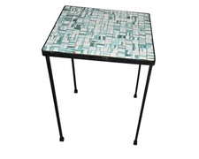 Mid-Century Modern Turquoise Green Tile Table Wrough Iron Table 