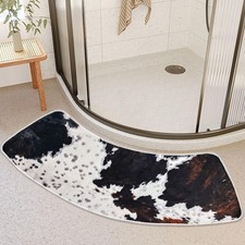 Cow Skin Curved Bath Rug, 18 x 57 inch Non Slip Microfiber Soft Western Absor...