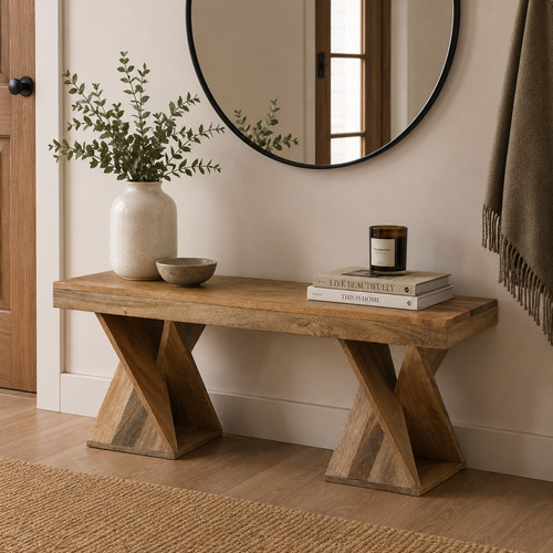 Solid mango wood dining bench - wood,