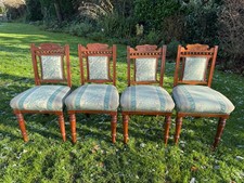 4 Carved Mahogany  Dining Chairs. Reupholstered in Jacquard Fabric. Victorian