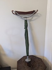 Gamebird Shooting Stick - Leather Seat & Green Umbrella Vintage VGC