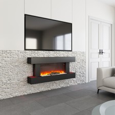 Electric Wall Mounted Fire Glass LED Fireplace Heater Black Suite 7 Flames WiFi