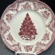 Johnson Bros. England Old Britain Castle Red Christmas Tree Bread Cake 8” Plate