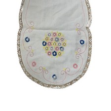 Vintage Linen Embroidered Floral Dresser Scarf Runner Cottage Core Shabby Decor