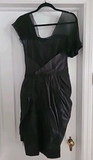 Vintage Balenciaga Paris Black 100% Silk Dress Pleated Ruffled Draped Size 40