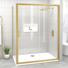 Brushed Brass Sliding Shower Enclosure Door With Side Panel Walk In Glass Screen