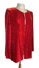 ZANDRA RHODES VINTAGE 1970'S JACKET RED VELVET PATTERN LONG SLEEVE SIZE L