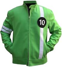 Ben 10 Green Alien Swarn Tennyson Green and White Biker Style  Leather Jacket