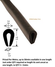 Rubber edge strip U section suitable for 1.5mm to 3mm thickness x 11mm
