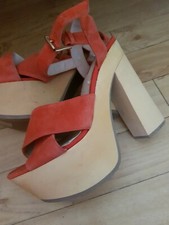 Topshop Orange Suede Wooden Clogs Size 5 New