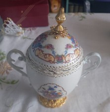 Easter egg papiermache decorative 2 handled  floral vintage