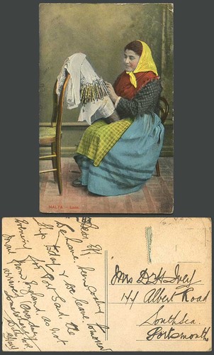Malta old colour postcard lace - colour,