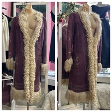 Vintage 70s Penny Lane Afghan Sherpa Coat Embroidered Hippy As Is XS/S/M