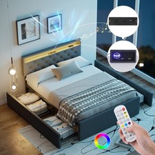 4FT6 DOUBLE STORAGE BED FRAME WITH USB PORT & LED LIGHT & BLUETOOTH Zbkgwrejbwyb