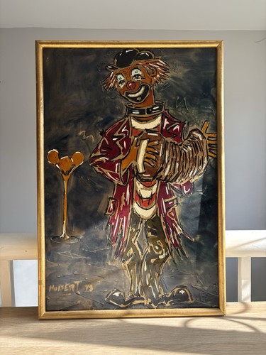 Vintage signed painting clown - painting,