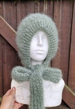 Knitted Adult Luxury Bonnet VINTAGE MOHAIR SAGE  GREEN 