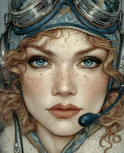 Blue eyed radio pilot close - pilot, close-up