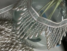 1 Yard white long 8cm Beaded Pearl Lace Trim Chain Bridal  Belt, Lace With B