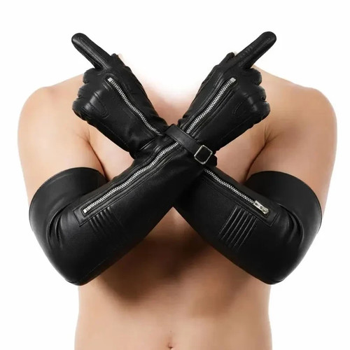 Black leather gauntlet - ,