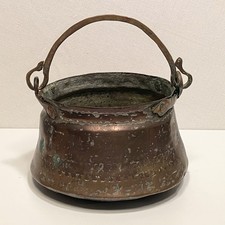 Antique 19th Century Hammered Copper Cauldron / Cooking Kettle with Swing Handle