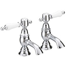 Heritage Glastonbury Basin Tap, White Handles, Chrome