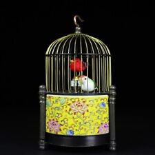 Collectible Decorated Old Brass Cloisonne Birdcage Mechanical Table Clock
