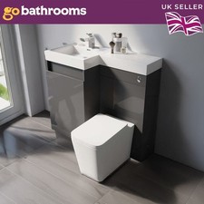 Grey Gloss Bathroom Sink and Toilet Unit 900mm Combination Sink Unit WC Unit LH