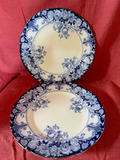 2x Antique Victorian JHW & Sons Belmont Flow Blue  10" Dinner Plates VGC for Age