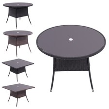 105cm Square/Round Rattan Glass Metal Garden Outdoor Dining Table w/Parasol Hole