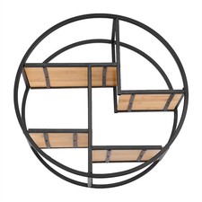 Industrial Style Wood Iron Craft Round Wall Shelf Display Rack Storage Unit HOT