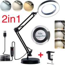 10X LED Magnifier Glass Desk Lamp With Light Stand Clamp Beauty Magnifying Lamp